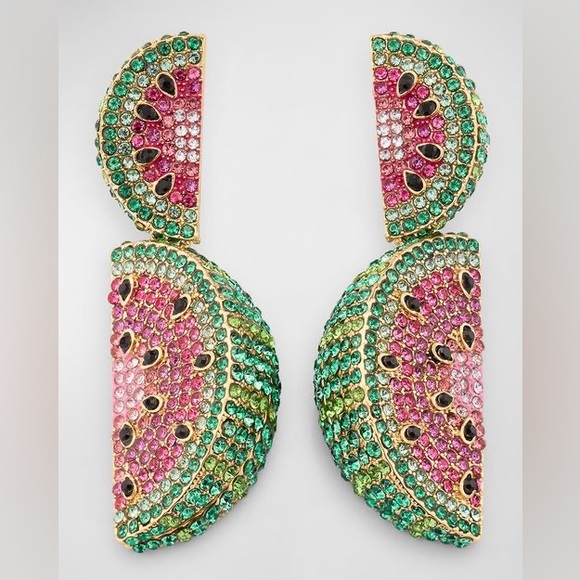 New BAUBLEBAR “One In A Melon”🍉 Drop Stud Earrings Pink/Green ~ Hypoallergenic - Picture 1 of 16